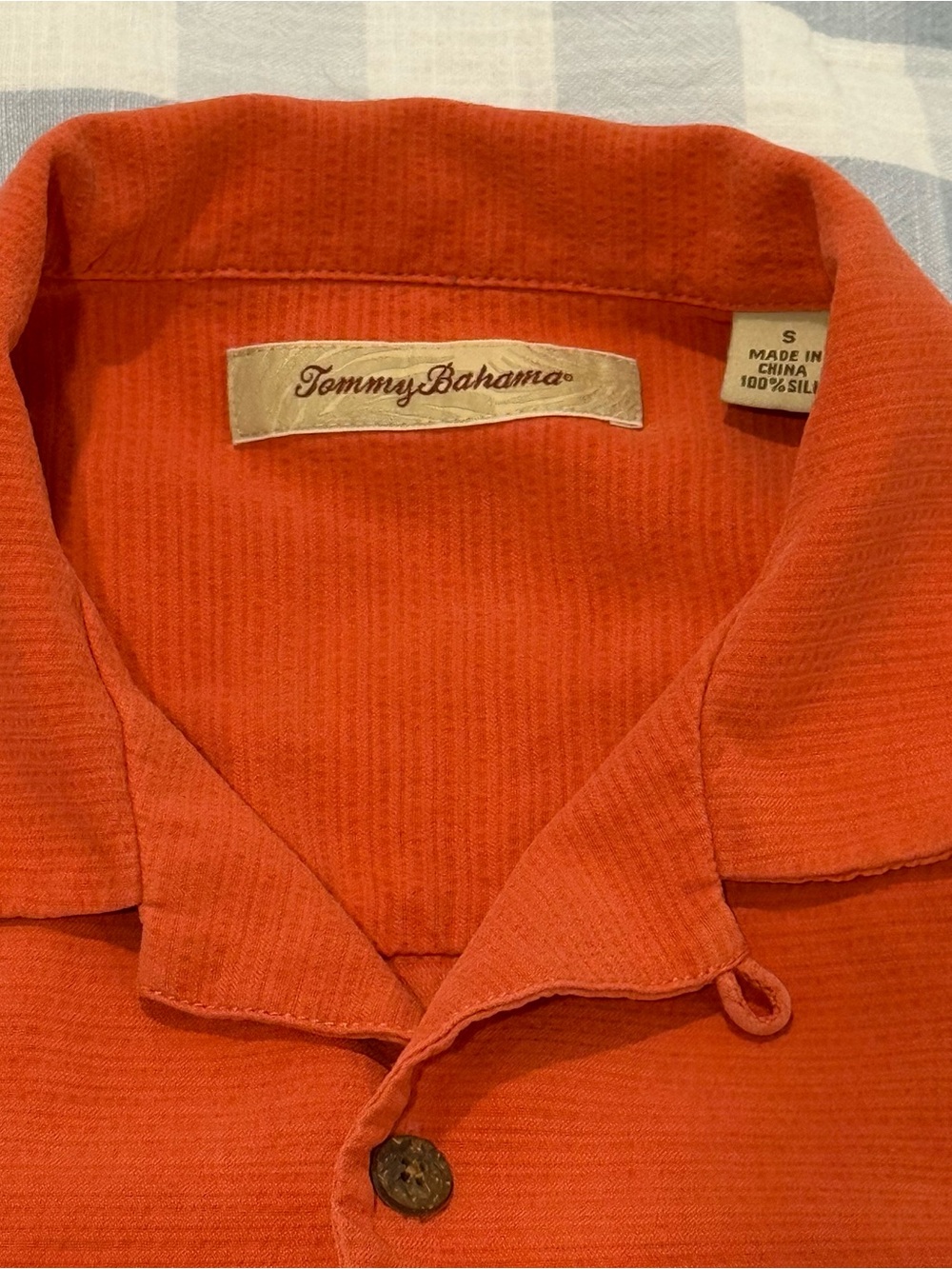 Men’s Tommy Bahama Silk Orange Collar Shirt, Size Small